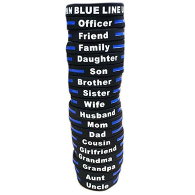 Thin Blue Line Personalized - Thin Blue Line Silicone Bracelet, Mom, 8 Inch
