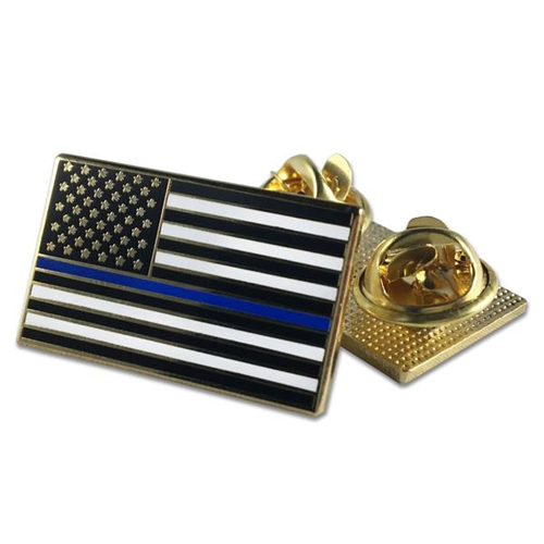 Thin Blue Line Classic Thin Blue Line American Flag Pin, Double Clutch Backing