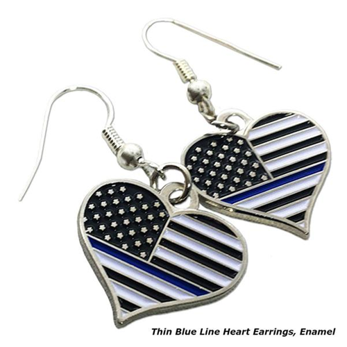 Thin Blue Line Thin Blue Line Heart Earrings, Rhinestone
